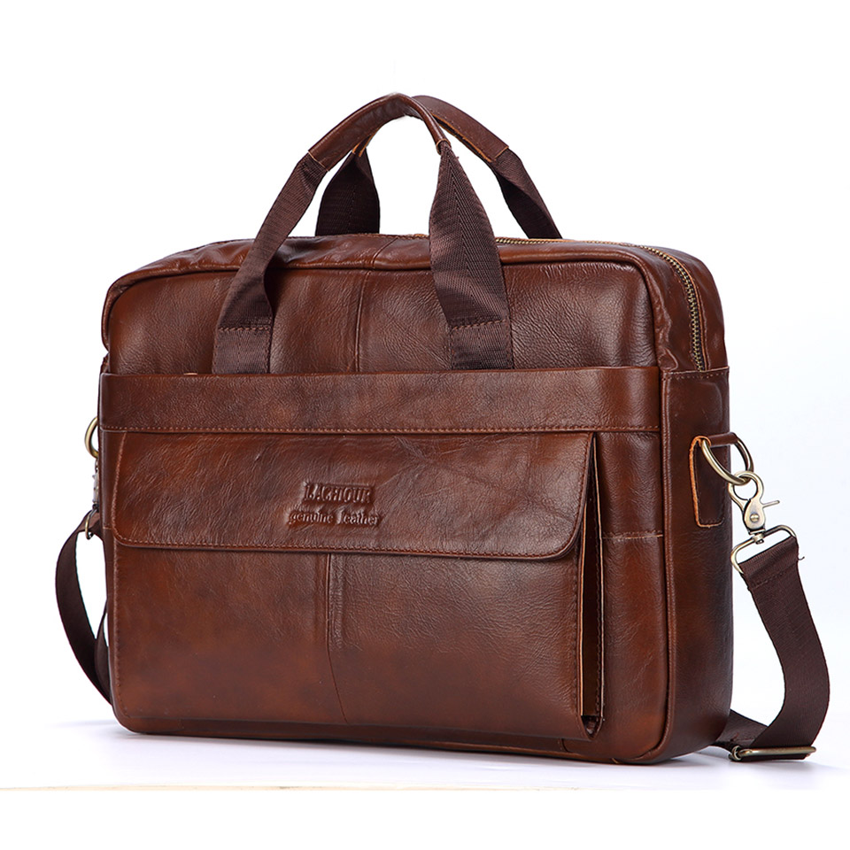 Leather Briefcase - 남자 진짜 가죽 핸드백 캐주얼 가죽