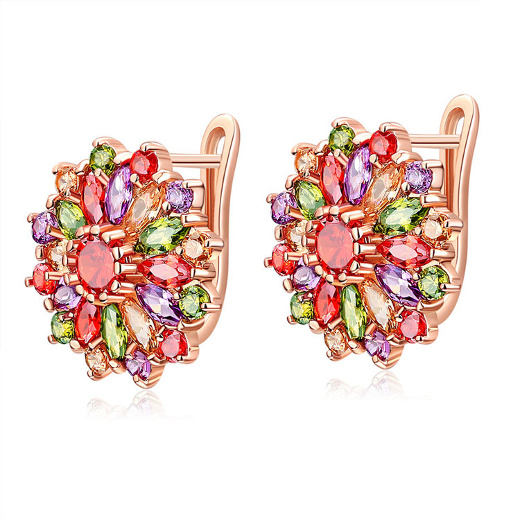 Gold Plated Jewelry - 천연 크리스탈 꽃 귀걸이, 진짜 보석