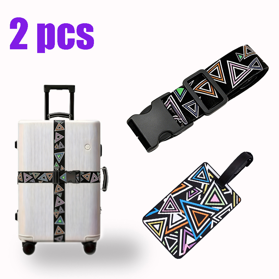 Travel Luggage Set - 검은 배경에 화려한 삼각형 무늬가 있는