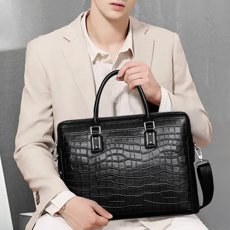 Leather Briefcase - 새로운 정품 가죽 남성용 서류 가방,
