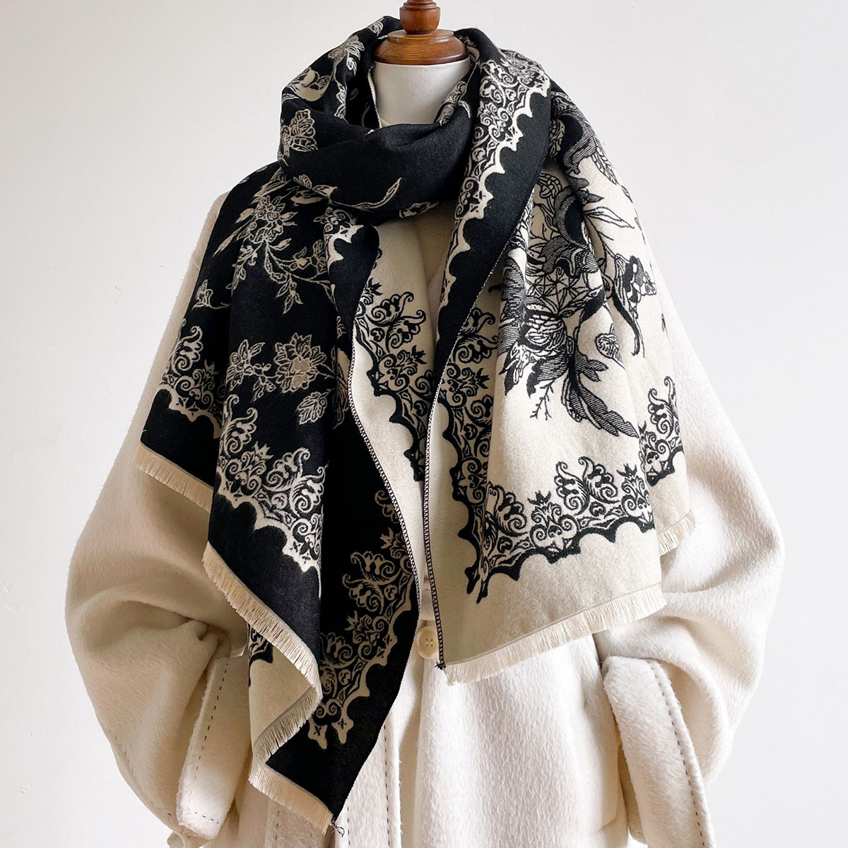 Cashmere Scarf - 여성용 인조 캐시미어 스카프 프린지 두꺼운