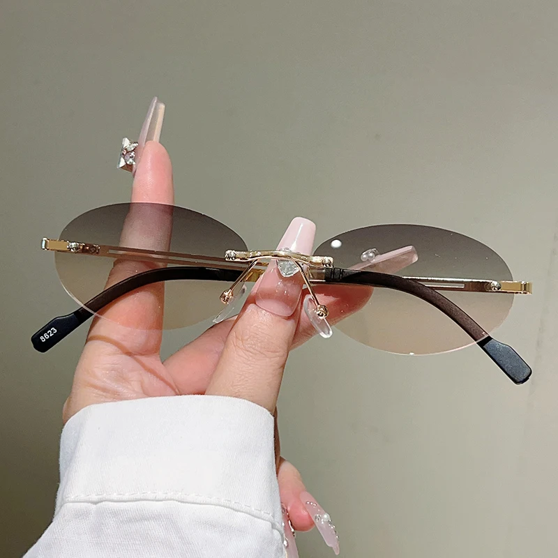 테두리가 없는 타원형 선글라스, 여성용, 그라데이션 렌 - Designer Sunglasses 리뷰 및 가격