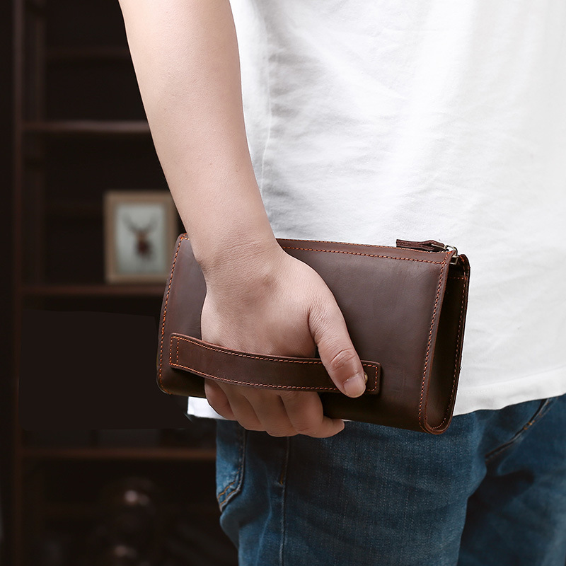 남성용 클러치 롱 핸드백 비즈니스 빈티지 소가죽 남성용 - Leather Wallet Men 리뷰 및 가격