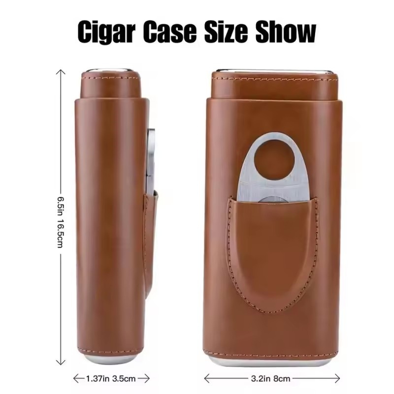 가죽 시가 케이스 3개의 손가락 수납 공간과 시더 우드 - Premium Cigar Case 리뷰 및 가격